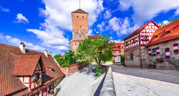 Photo of view of Kaiserburg and Heathen Tower in Nuremberg old town.