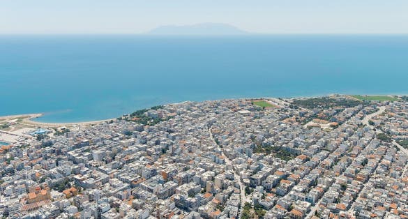 Photo of panoramic view of the central part of the Alexandroupoli city in summer. Coast of the Thracian Sea.