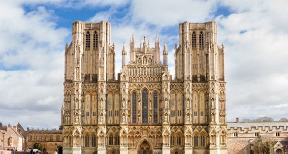 Photo of Wells Cathedral dedicated to St Andrew and built in the Gothic Style, Wells, Somerset, England.