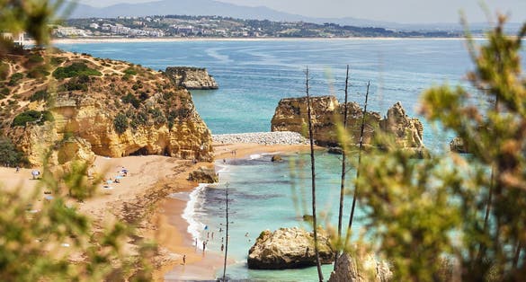 Portugal Algarve beach, Lagos Praia do Pinhão cliffcoast.