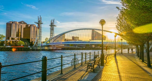 photo of a footbridge in Salford quays in Manchester, England.