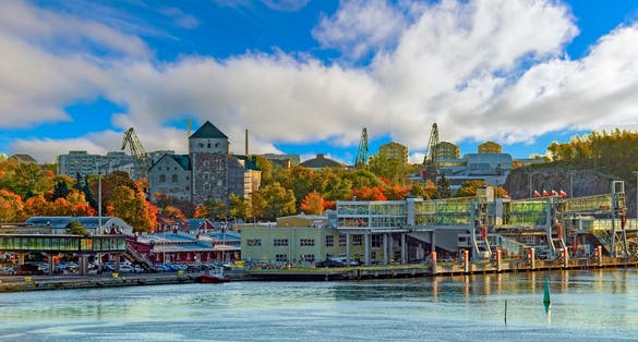 Photo of early autumn morning panorama of the Port of Turku, Finland.