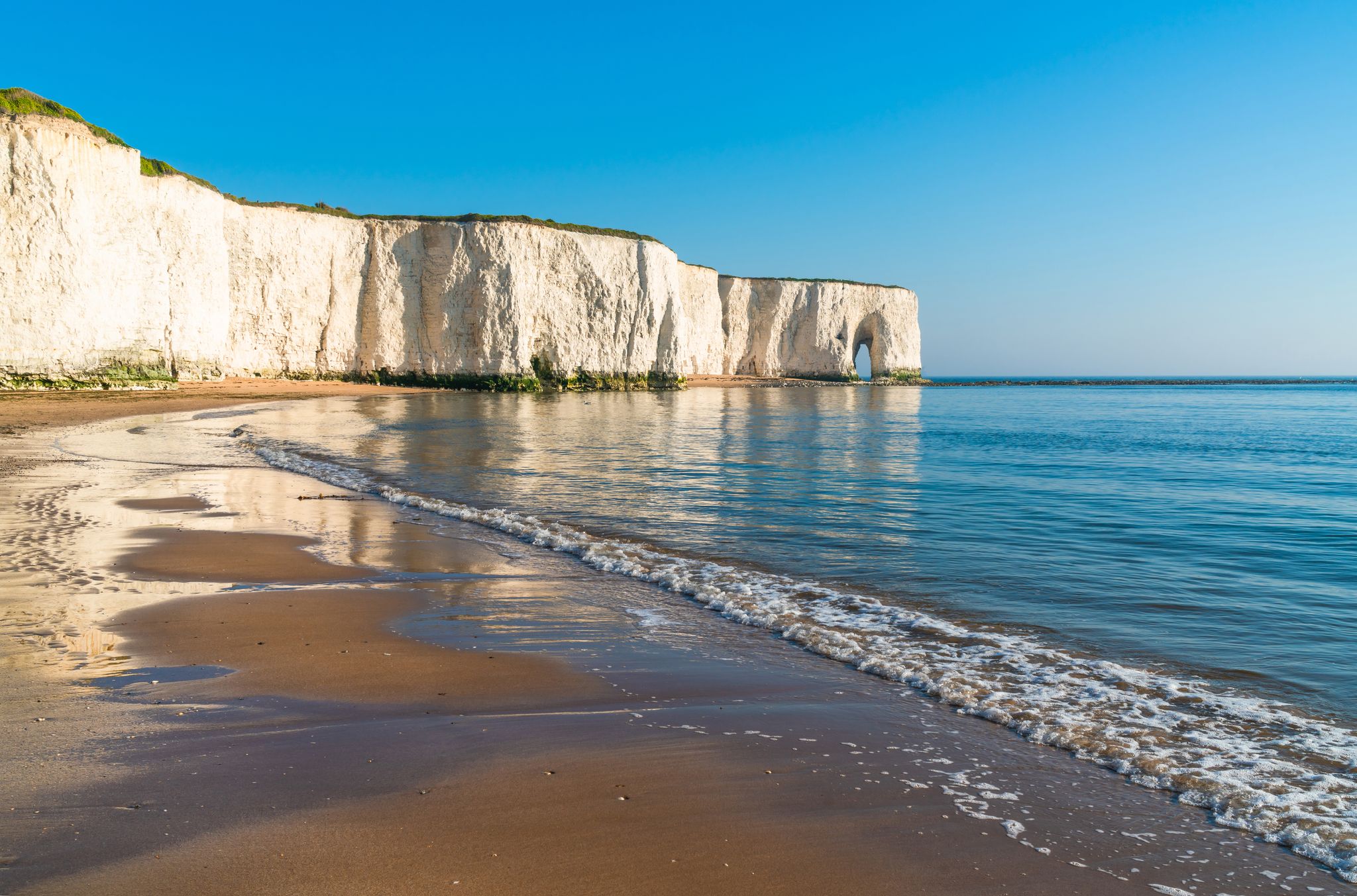 Photo of the beach and iconic cliffs at Botany Bay, Broadstairs, East Kent, England.