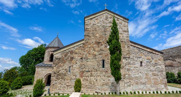Photo of entrance into the mediaeval orthodox church Zedazeni near Mtskheta, Georgia.