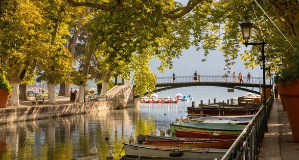 ANNECY,FRANCE - The love bridge on Lake Annecy.