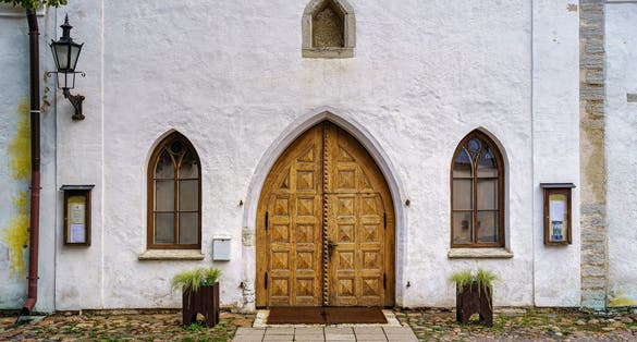 Photo of entrance of St Mary's Cathedral in Tallinn, Estonia.