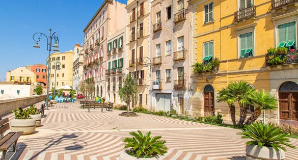 Houses of the Bastione Santa Croce in the historic center of Cagliari,Sardinia,Italy