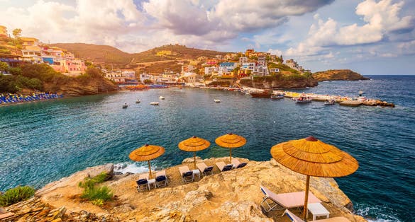 Photo of famous summer resort in Bali village, Rethimno, Crete, Greece. 