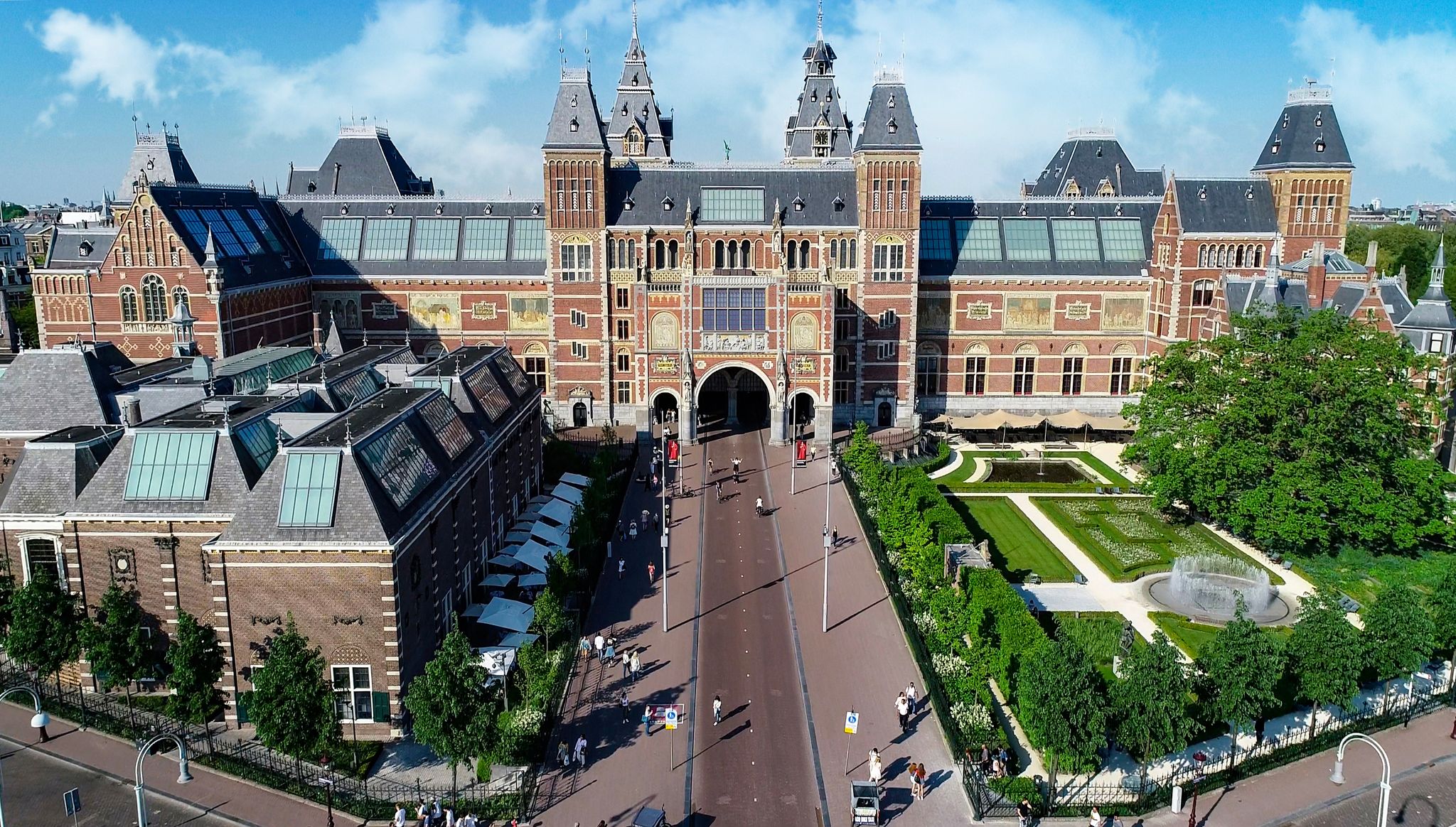 Photo of aerial view of the Rijksmuseum famous building in Amsterdam, Netherlands.
