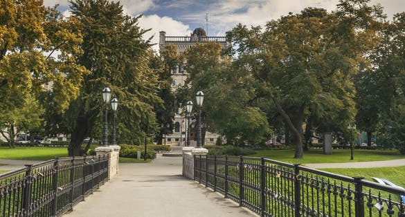 View on central building of University in Riga, Latvia