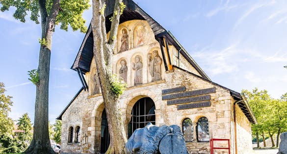 Photo of historic Cathedral vestibule in Goslar on a sunny day in summer.