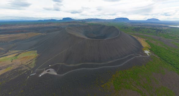photo of view of Skútustaðagígar volcanoes in Iceland in the summer season, Reykjahlíð, Iceland.