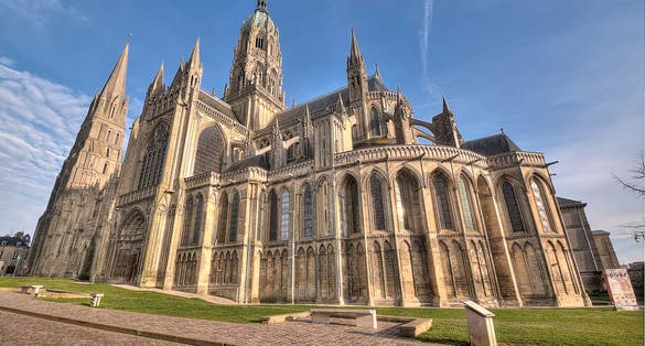 Photo of Bayeux medieval Cathedral of Notre Dame, Calvados department of Normandy, France.