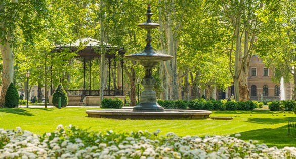 Photo of Zagreb green park Zrinjevac, beautiful spring day, popular tourist destination.