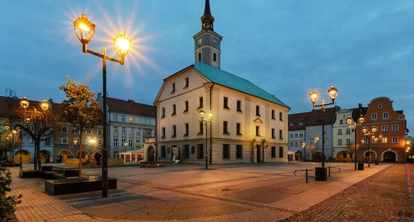 Market square in Gliwice with town hall in autumn. Poland, Europe.