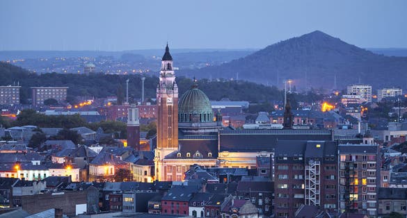 Photo of aerial view on the centre of Charleroi in the evening, Belgium.