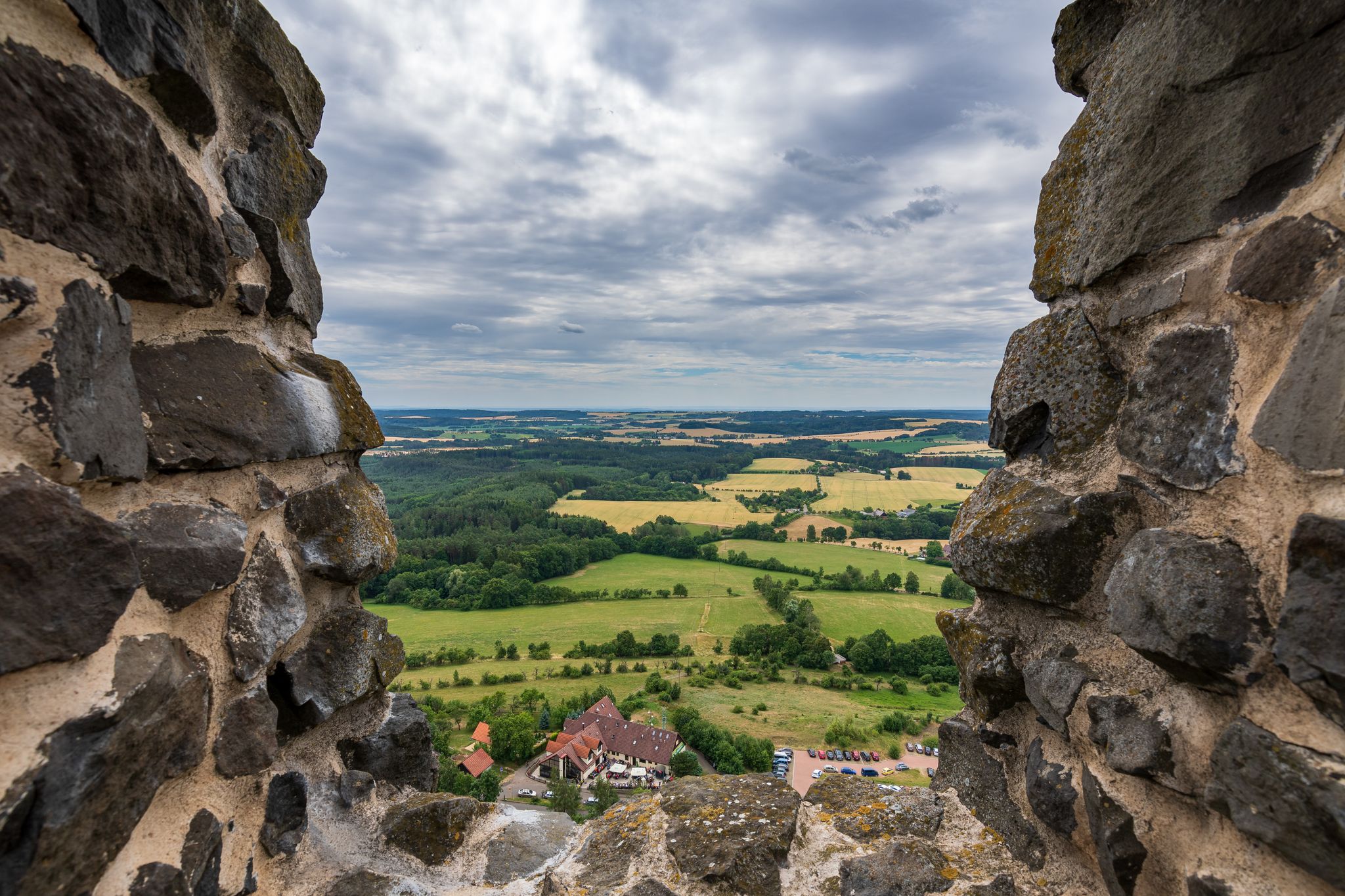 Photo of walls and summer landscape from Trosky castle in Bohemian paradise, Czech republic.