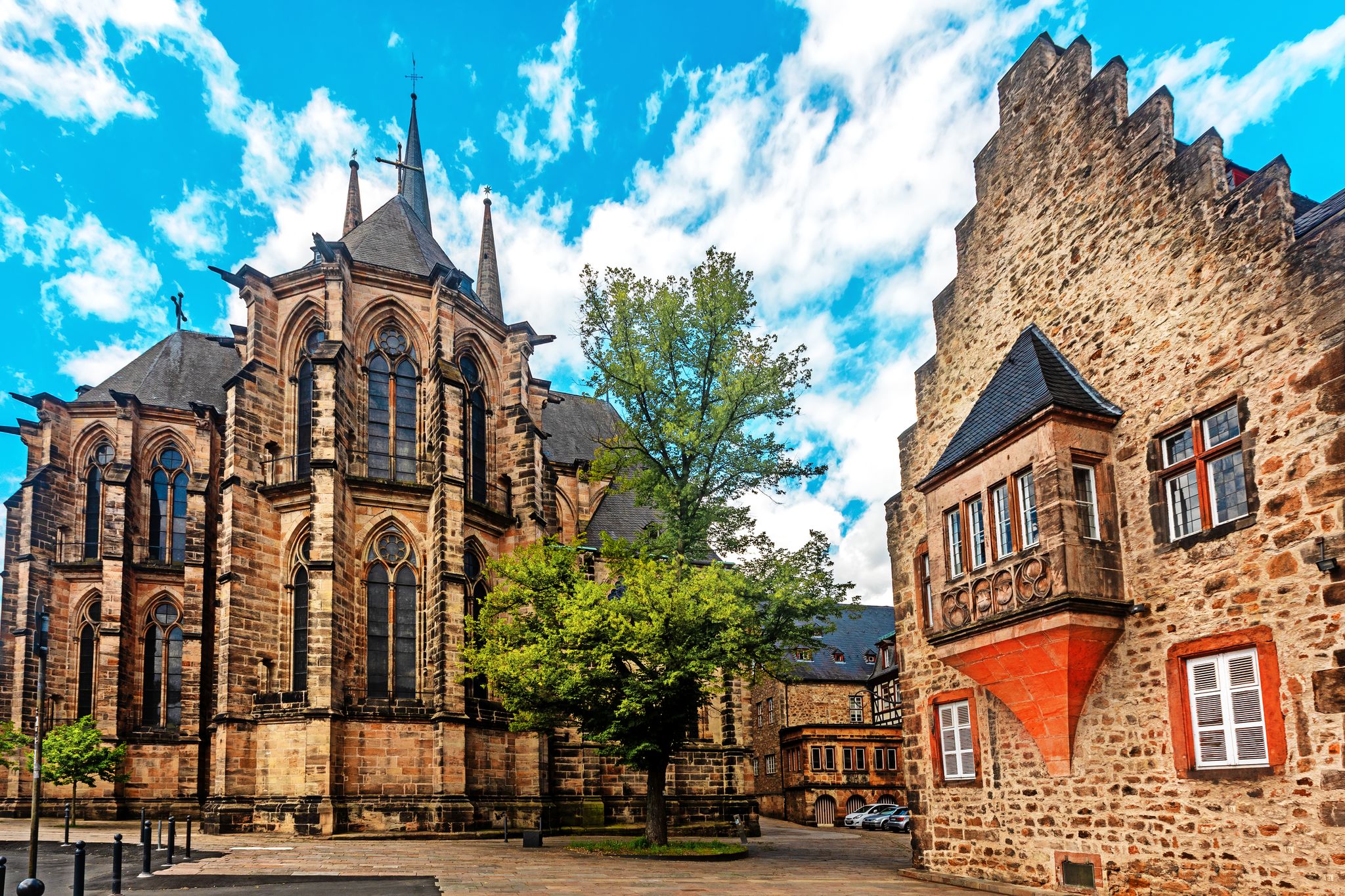 Photo of St. Elizabeth church in Marburg, Hesse. Germany. Medieval church was built by the Order of the Teutonic Knights in honour of St. Elizabeth.
