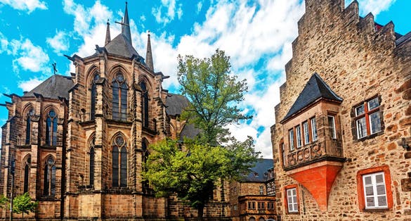 Photo of St. Elizabeth church in Marburg, Hesse. Germany. Medieval church was built by the Order of the Teutonic Knights in honour of St. Elizabeth.