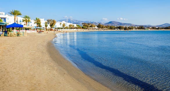 Photo of Naxos Agios Georgios city beach or Saint George beach, Naxos island in Greece.