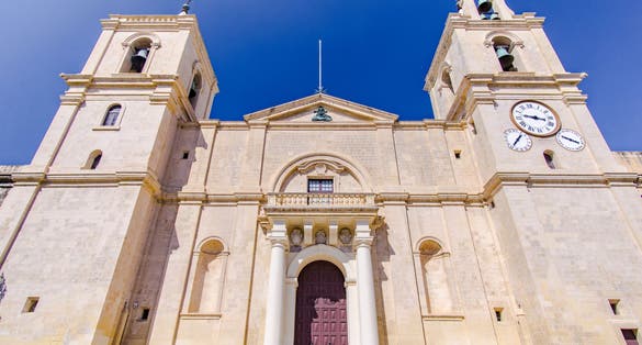 Photo of a close up to exterior view of Saint John's Co-Cathedral in Valletta, Malta.