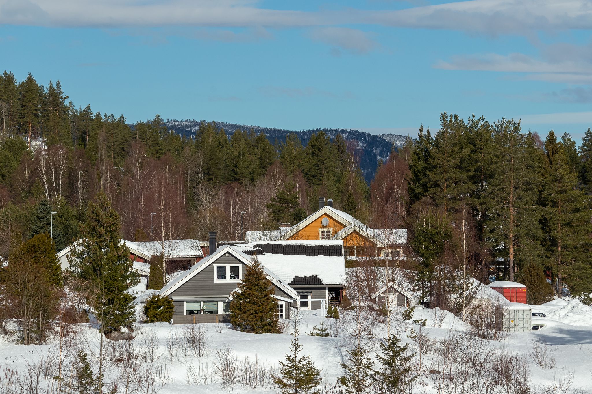 Photo of abstract landscape in the mountains, with reflection of the forest in the river at Kongsberg, Norway.