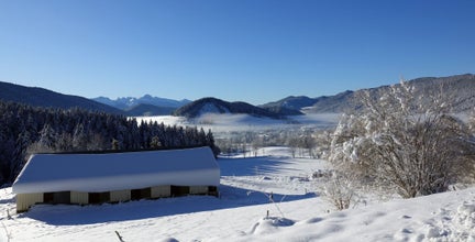 First snow in December , snowshoe hike in the Vercors at Autrans in France