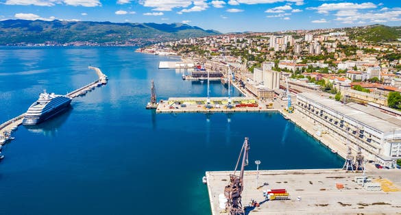Photo of aerial panoramic view of city center of Rijeka, Croatia.