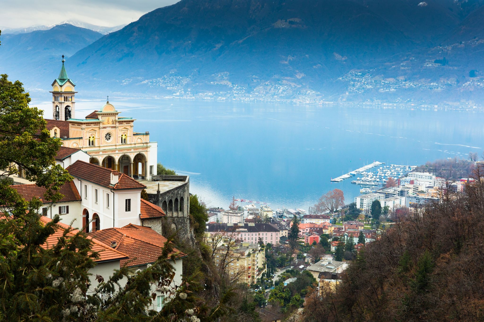 photo of Madonna del Sasso, Switzerland. The Madonna del Sasso is a sanctuary and pilgrimage church in Orselina, above the city of Locarno in Switzerland.