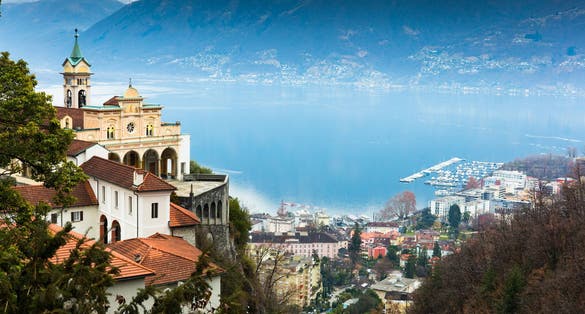 photo of Madonna del Sasso, Switzerland. The Madonna del Sasso is a sanctuary and pilgrimage church in Orselina, above the city of Locarno in Switzerland.