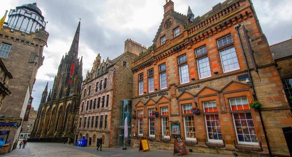 Scotch Whisky Experience at 354 Castlehill on Royal Mile in Old Town Edinburgh, Scotland, UK. Old town Edinburgh is a UNESCO World Heritage Site since 1995.