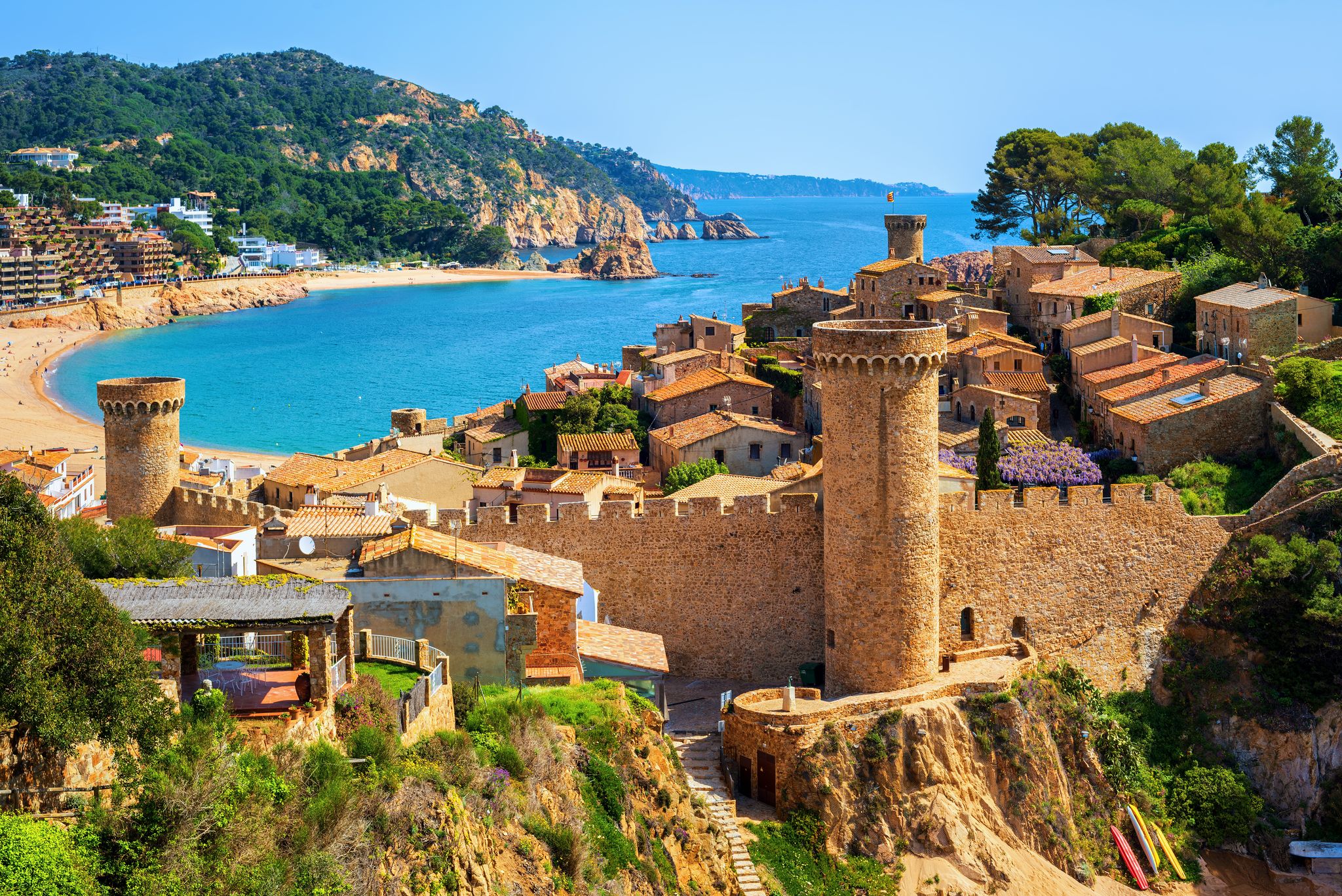 Photo of Panoramic aerial view of Girona and cathedral in a beautiful summer day, Catalonia, Spain.