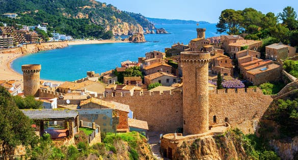 Photo of Panoramic aerial view of Girona and cathedral in a beautiful summer day, Catalonia, Spain.