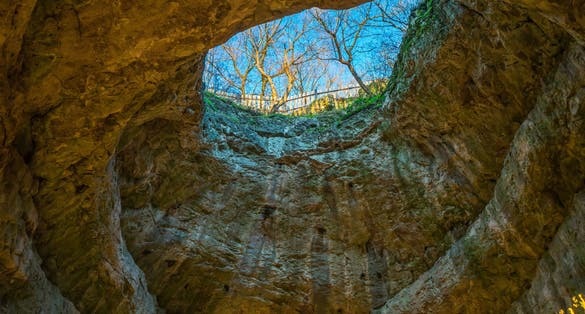photo of view of szelim cave at sunset, hungarian cave interior in Tatabanya.