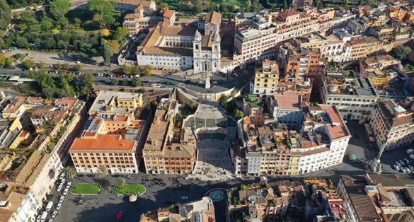 photo of aerial drone photo of iconic piazza di spagna and beautiful baroque stairway a popular meeting place, Rome, Italy.