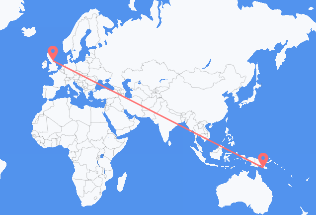 Port Moresby to Newcastle upon Tyne