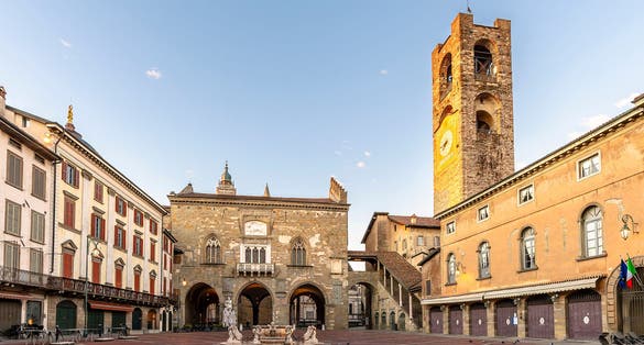 Piazza Vecchia night view in Bergamo City