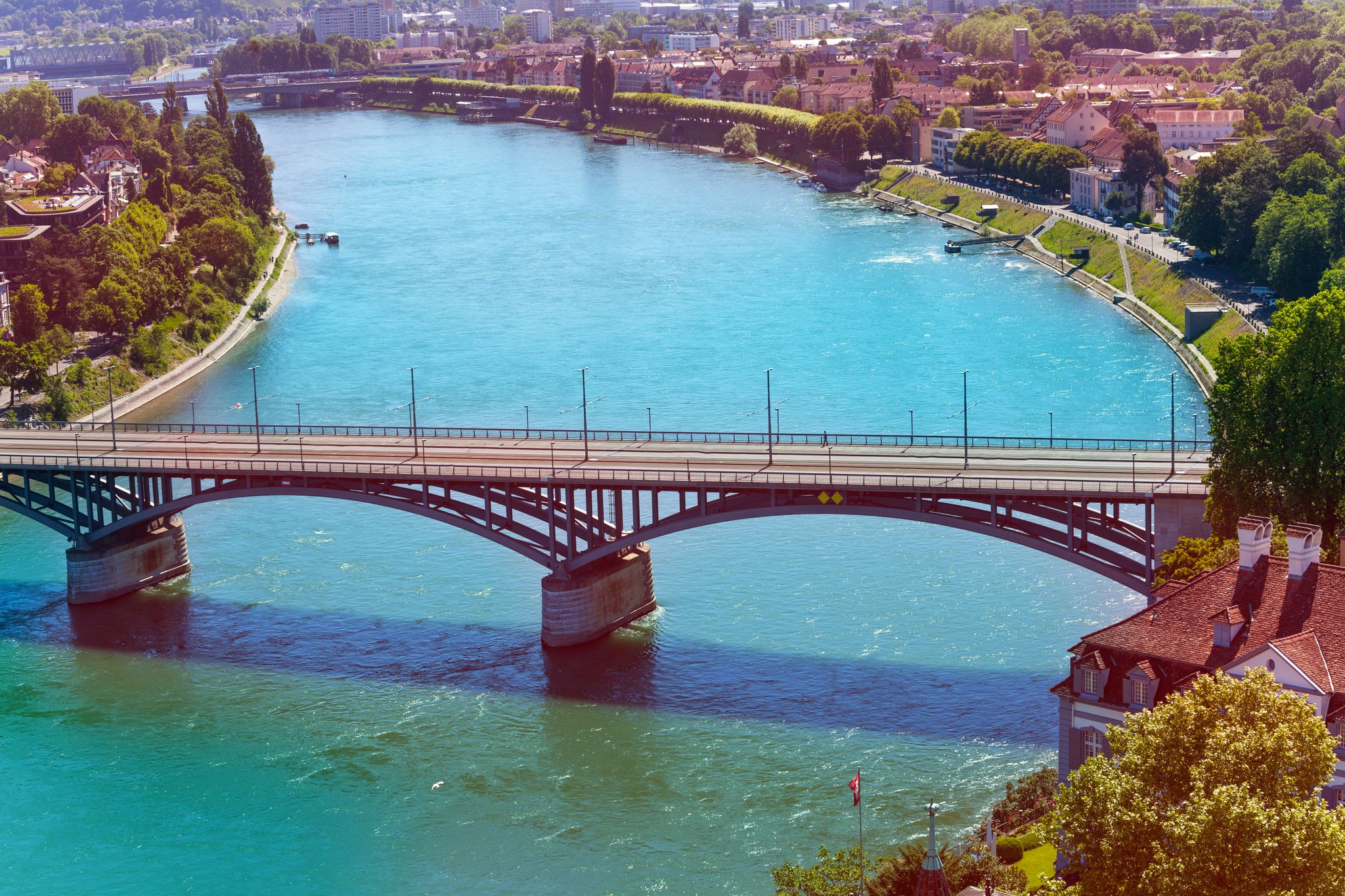 photo of aerial view of Wettstein Bridge in Basel, Switzerland.