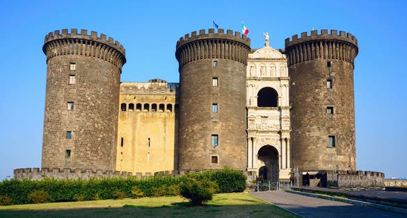 photo of medieval castle Nuovo in central Naples, Italy.