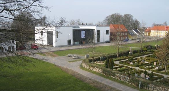 Photo of aerial view of Kongernes Jelling, Denmark.