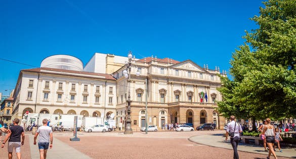 photo of view The Teatro alla Scala in Milan, Italy. La Scala (Italian: Teatro alla Scala), is a world renowned opera house in Milan, Italy. 