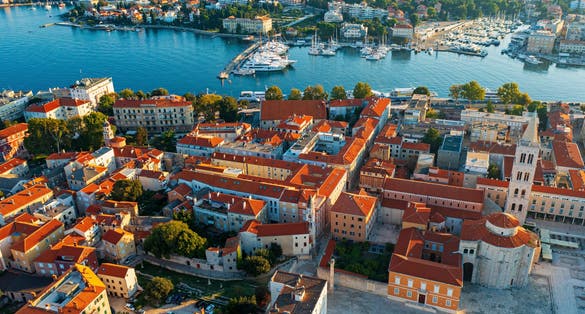 Photo of aerial view of the Zadar old town and sea, Croatia.
