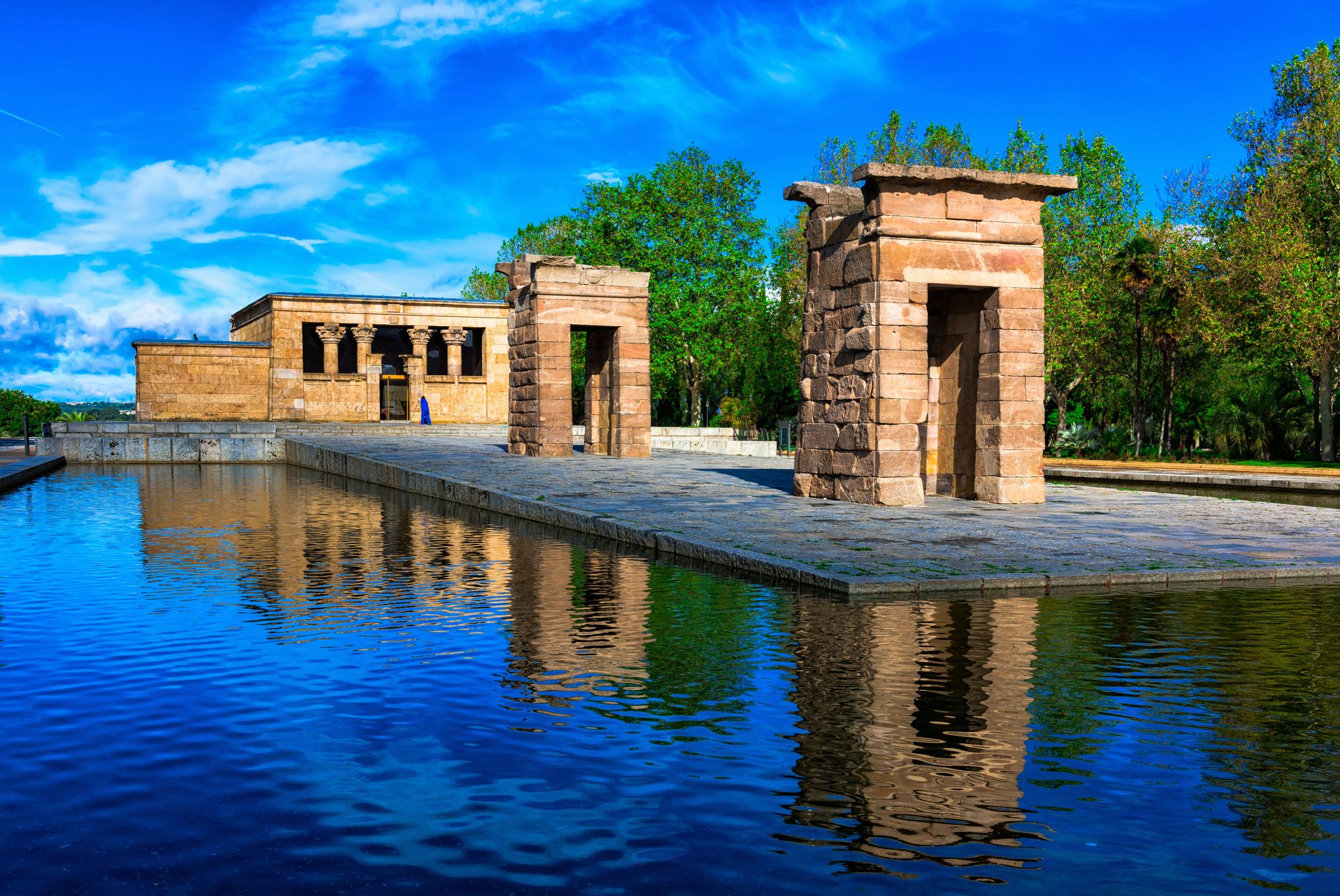 Photo of The Temple of Debod (Templo de Debod) is an ancient Egyptian temple in Madrid, Spain. The temple was rebuilt in one of Madrid parks, the Parque del Oeste, near the Royal Palace of Madrid .