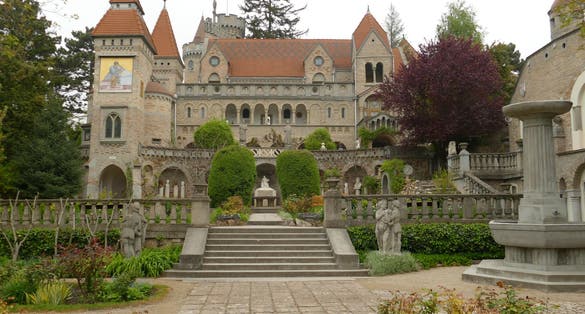 photo of Front of Bory castle in Szekesfehervar, Hungary .