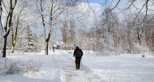 Snowy Park Chrobrego in Gliwice, Poland.