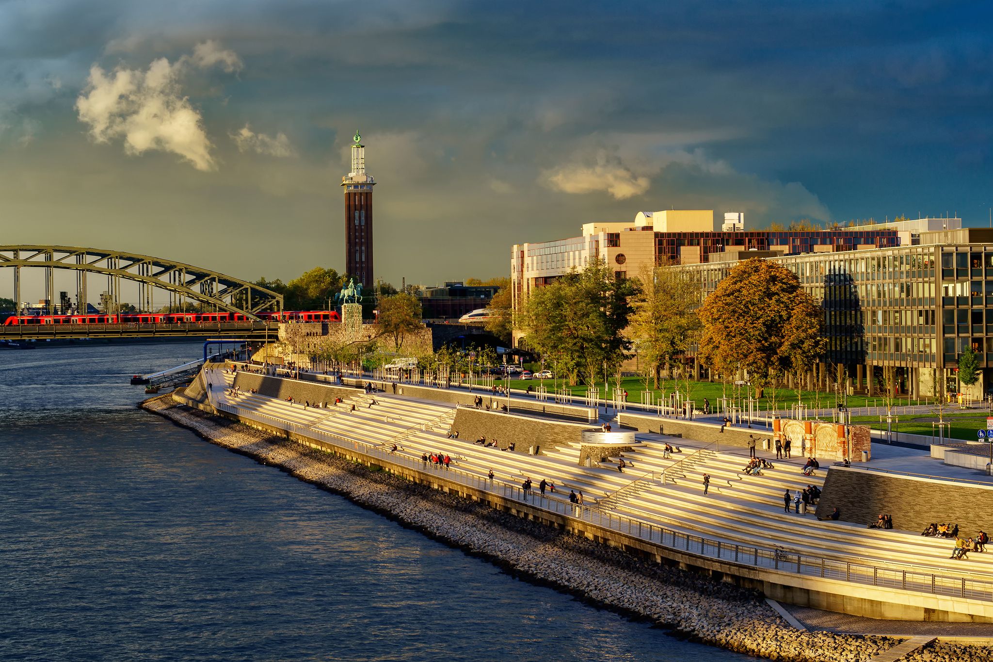 photo of view of New Rhine Embankment in Cologne Messe Deutz,Cologne Germany.