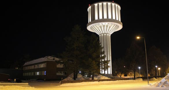Photo of Water tower in Iisalmi view by night, Finland.