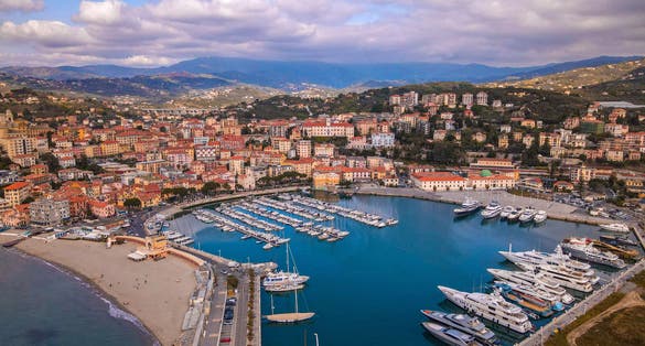 Porto Maurizio Harbour, Imperia, Italy. Drone Shot