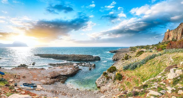 Stunning seascape of Isolidda Beach near San Vito cape. Popular travel destination of Monte Cofano National Park. Location: San Vito Lo Capo, Province of Trapani, Sicily, Italy, Europe