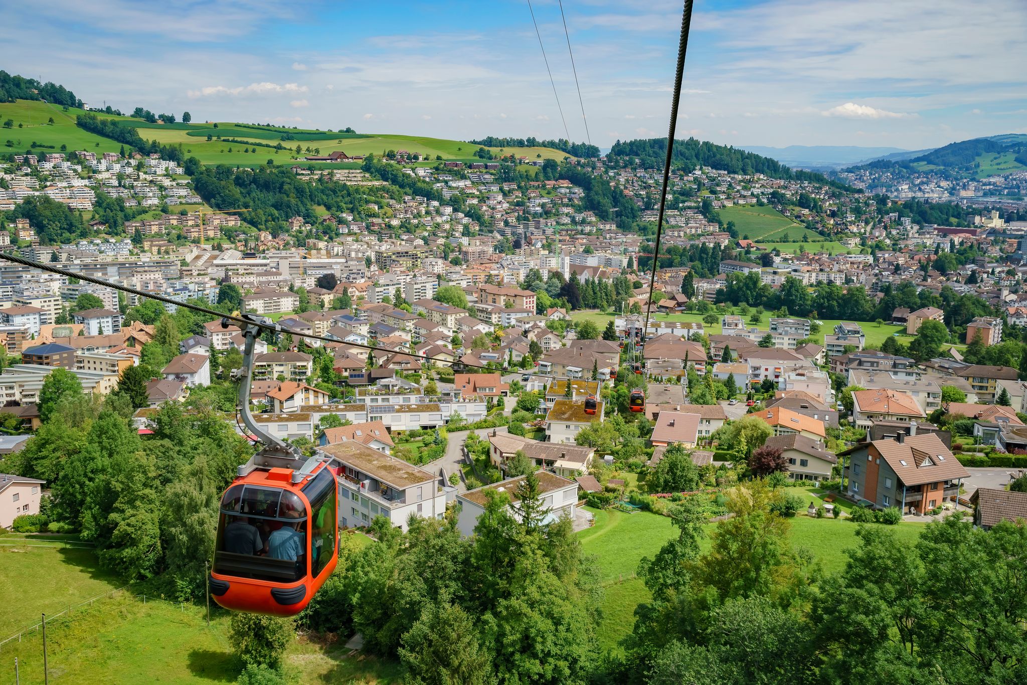 Kriens urban scenery, view from cable car in Pilatus mountain at Luzern, Switzerland